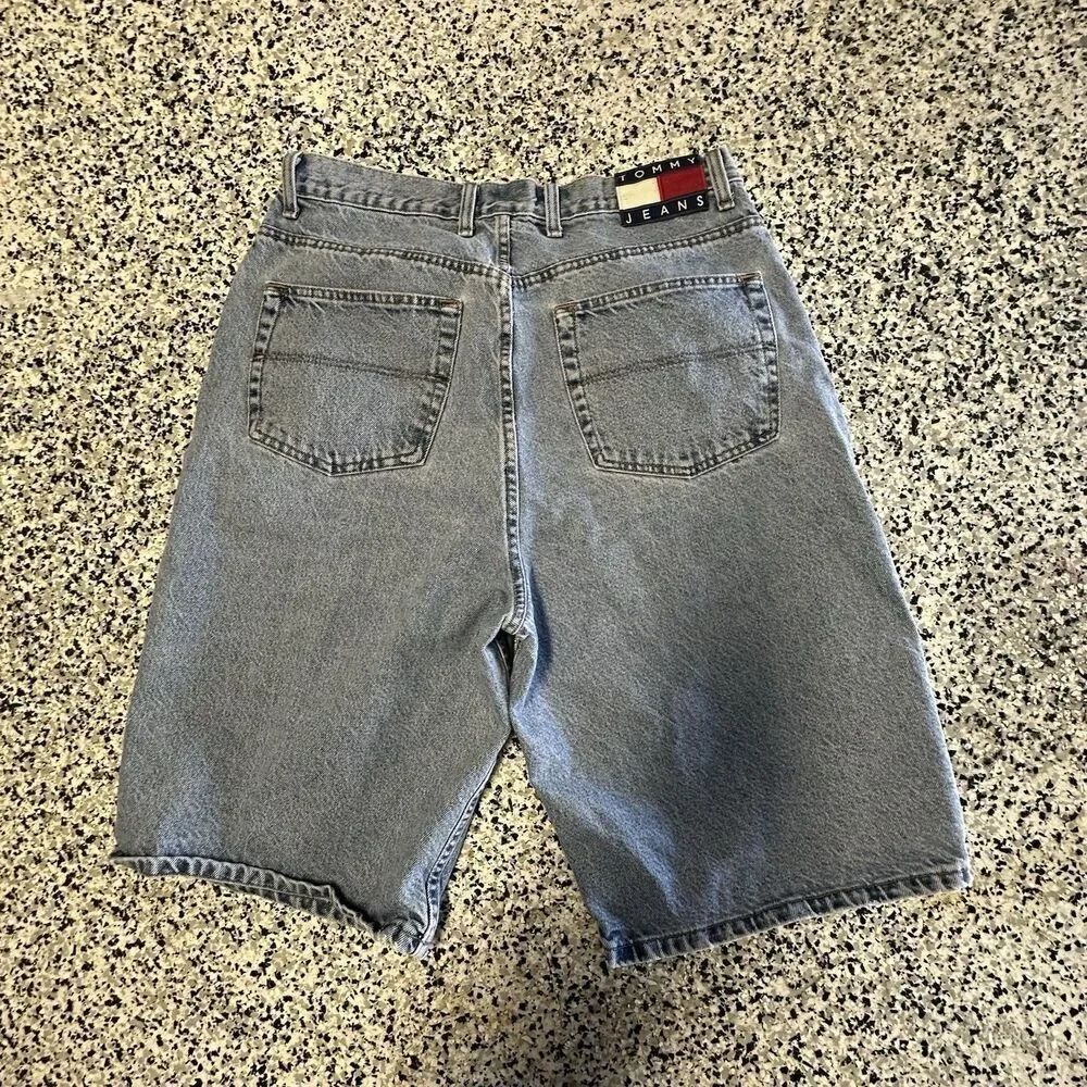 Vintage Tommy Hilfiger Jean Jorts Light Blue Wash Baggy Shorts Chino 90s Mens 35